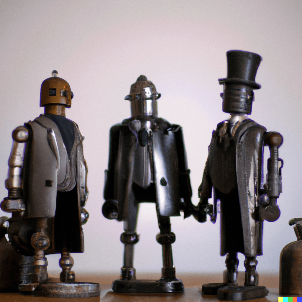 Tres Abogados de Honoré Daumier tipo robots Versión Dall-E Inteligencia Artificial Idea Raymond Orta